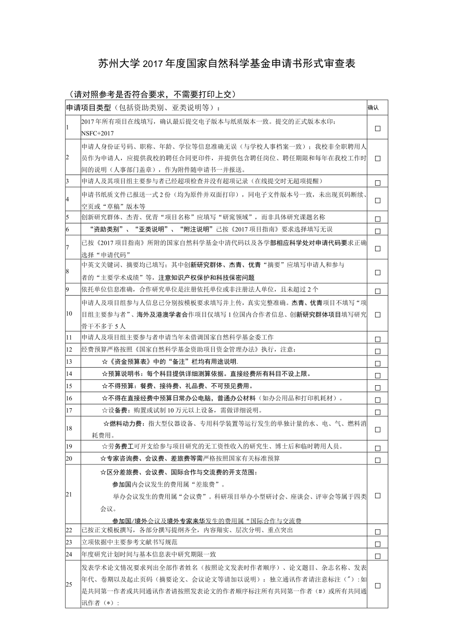 苏州大学2017年度国家自然科学基金申请书形式审查表.docx_第1页