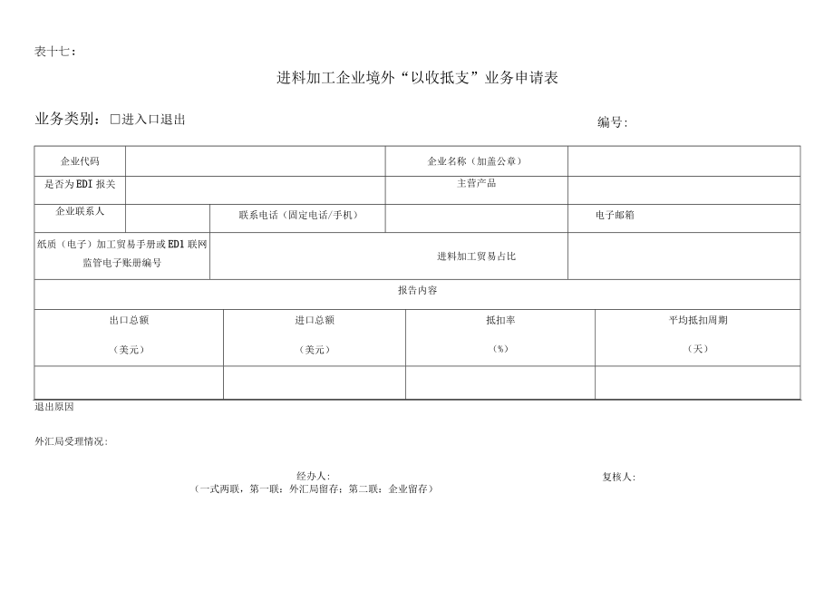 表十七进料加工企业境外以收抵支业务申请表.docx_第1页