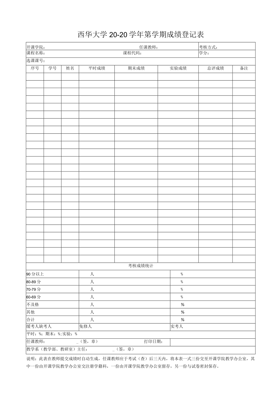 西华大学2023学年第学期成绩登记表.docx_第1页