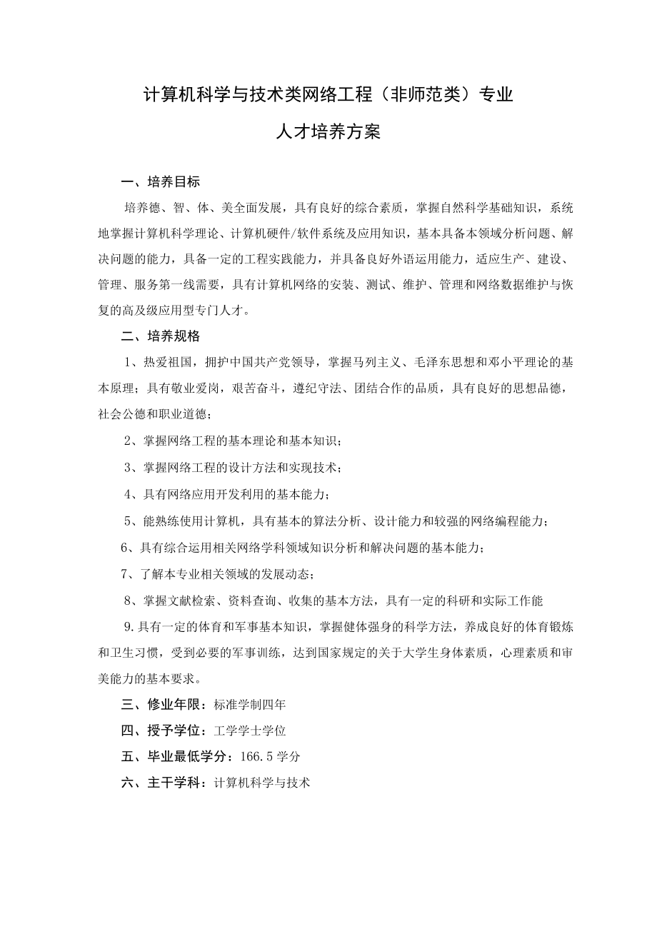 计算机科学与技术类网络工程非师范类专业人才培养方案.docx_第1页