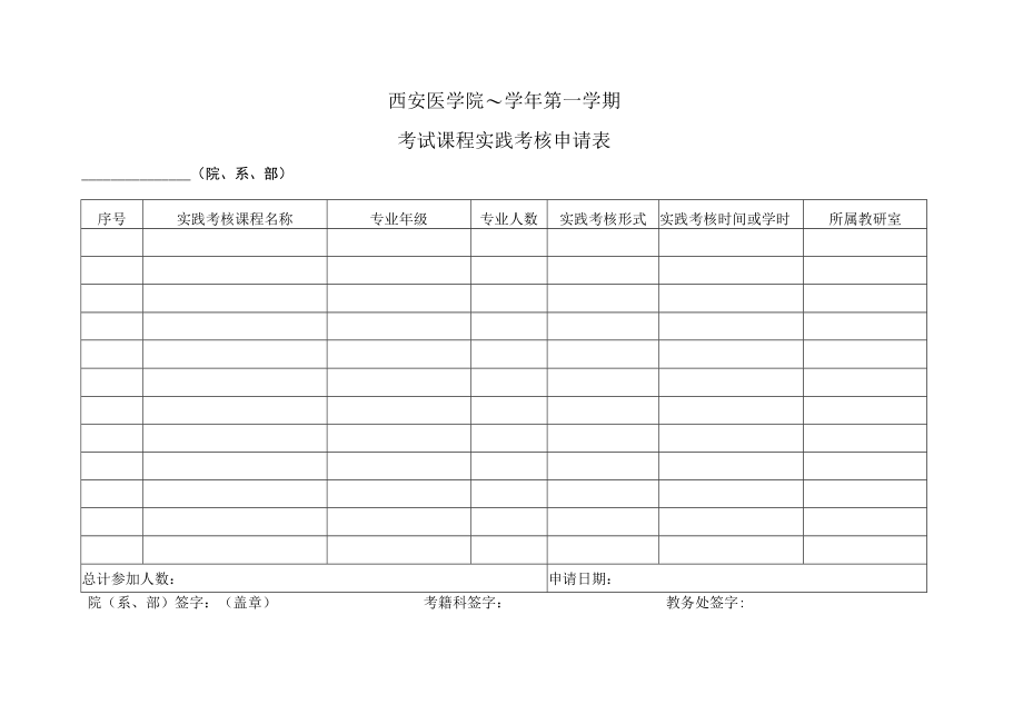 西安医学院～学年第学期考试课程实践考核申请表.docx_第1页