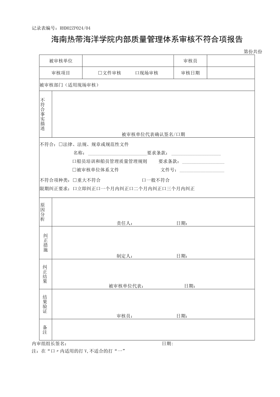 记录表RHD02ZP02402海南热带海洋学院内部质量管理体系文件审核记录表.docx_第3页