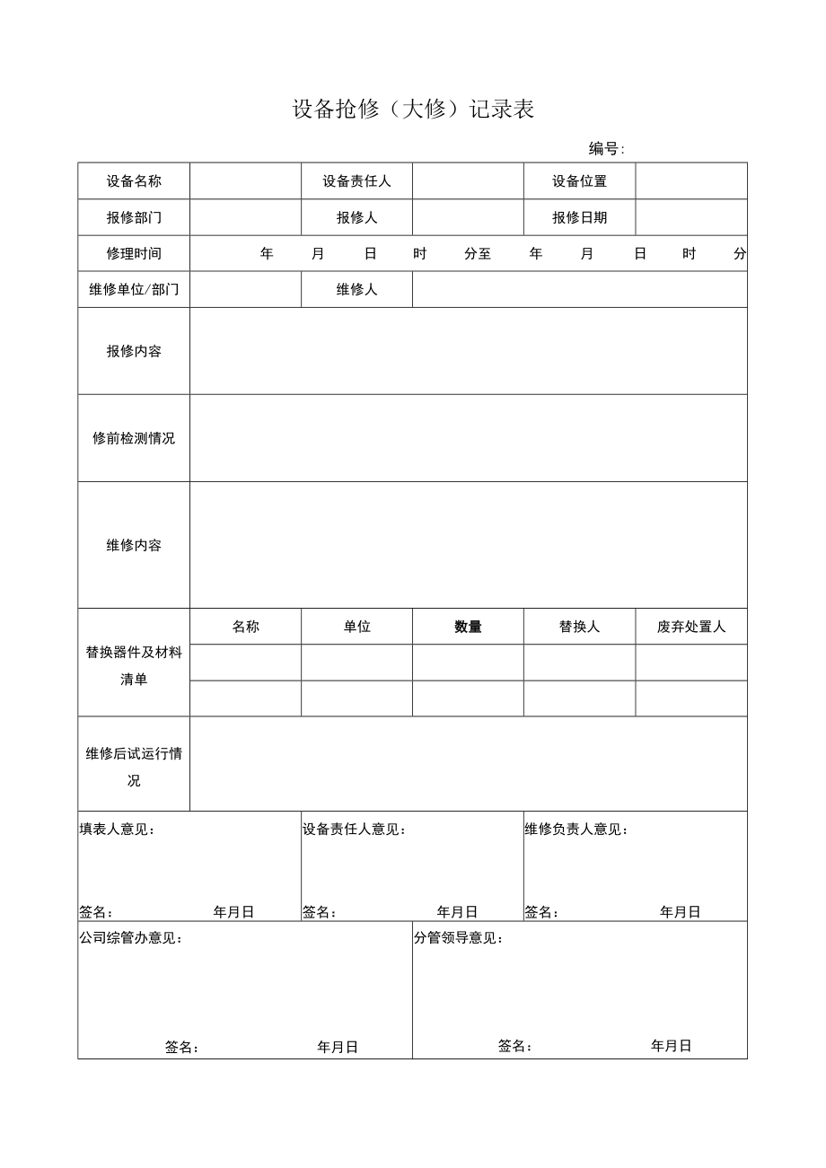 设备抢修大修记录表.docx_第1页