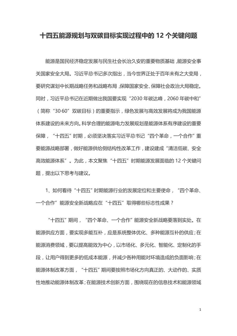 十四五能源规划与双碳目标实现过程中的12个关键问题.doc_第1页