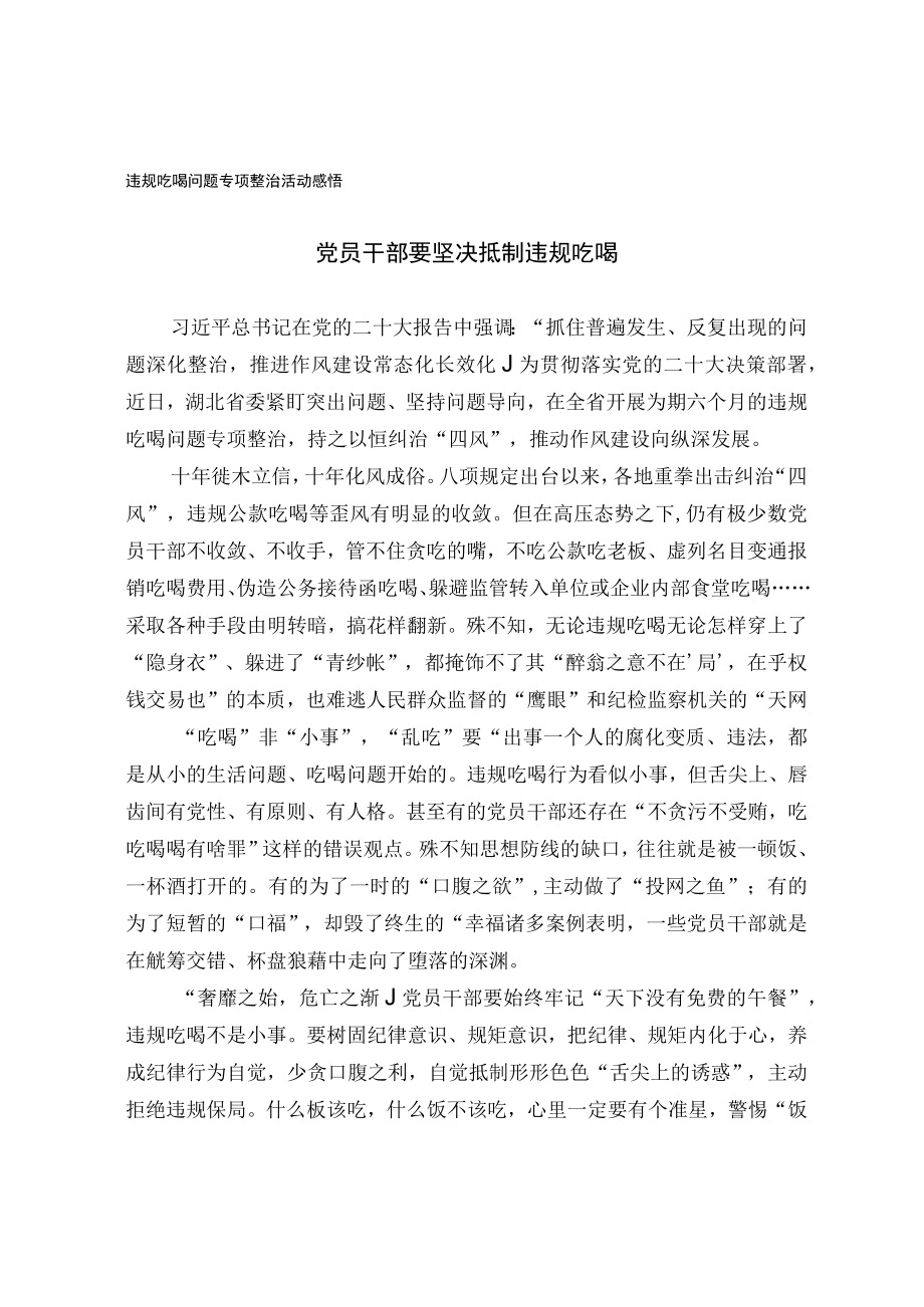 违规吃喝问题专项整治活动感悟.docx_第1页