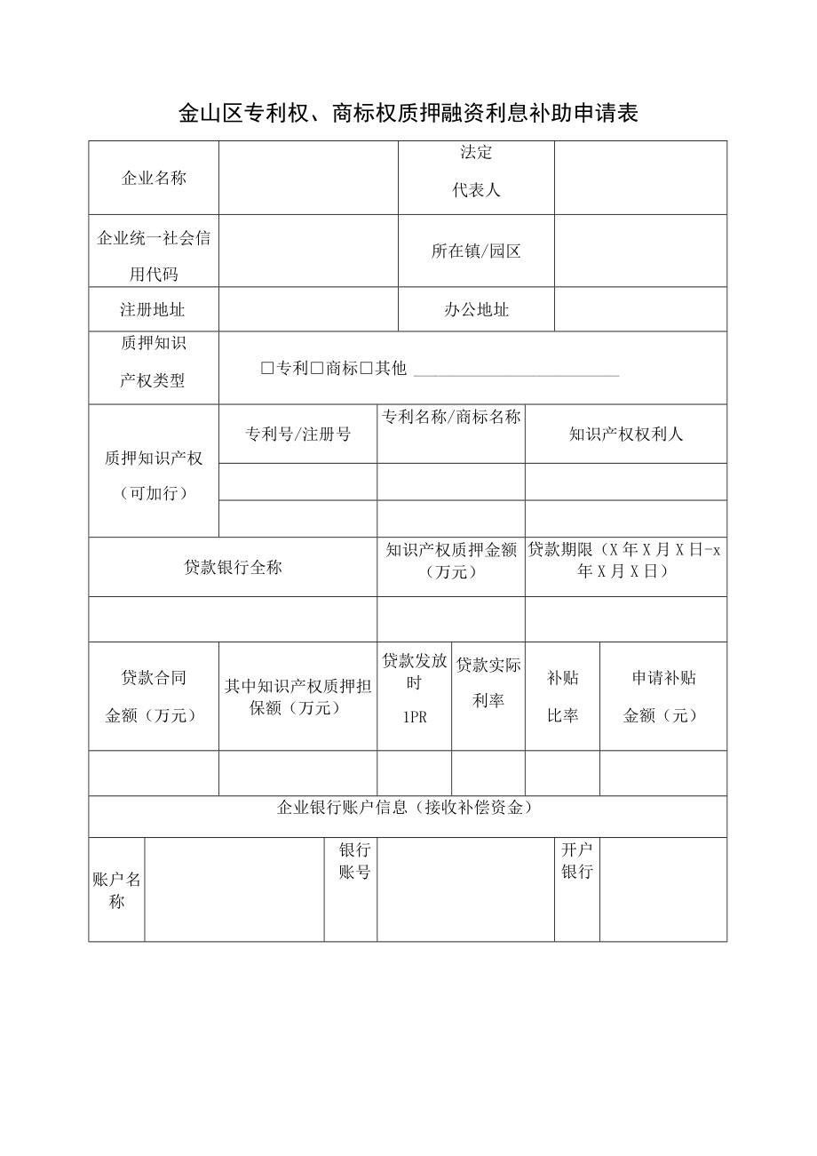 金山区专利权商标权质押融资利息补助申请表.docx_第1页