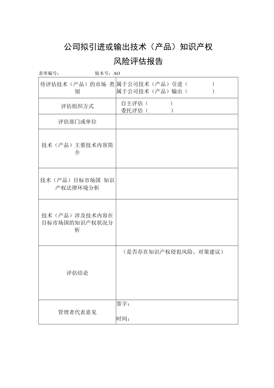 004公司拟引进或输出技术产品知识产权风险评估报告.docx_第1页