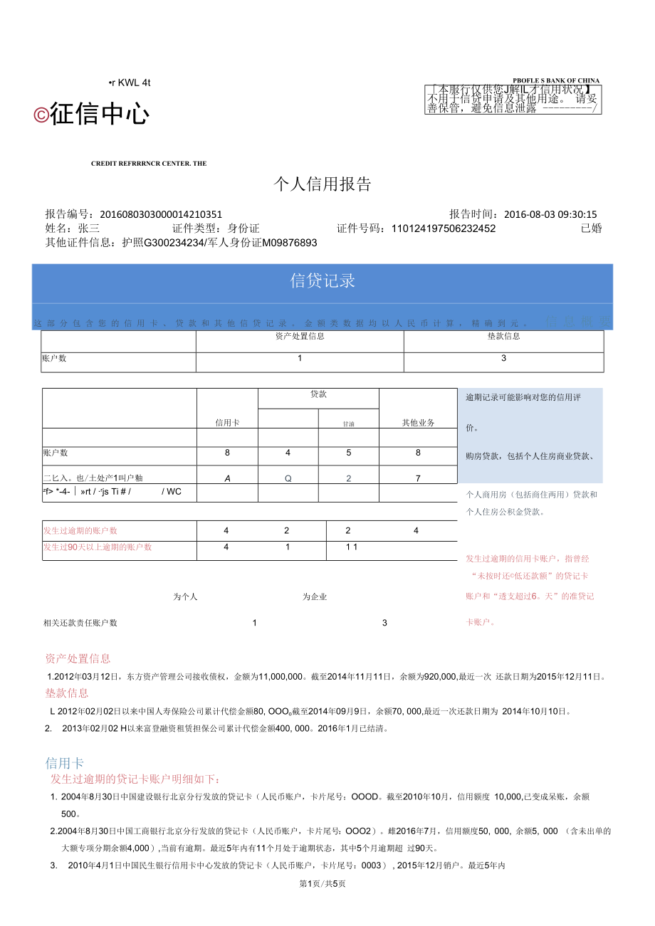 2023个人信用报告个人简版样本word可编辑.docx_第1页