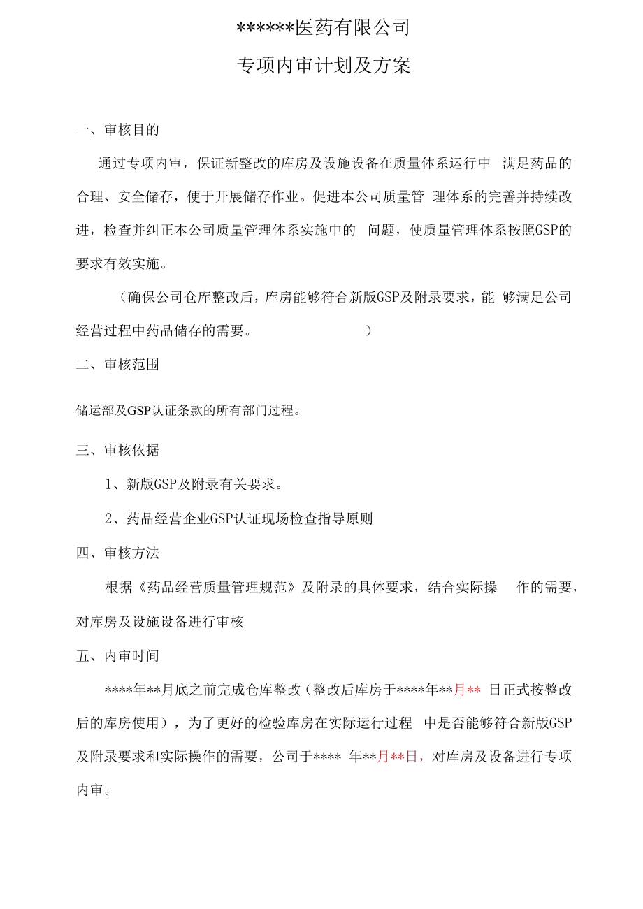 2023医药公司GSP库房整改专项内审.docx_第1页