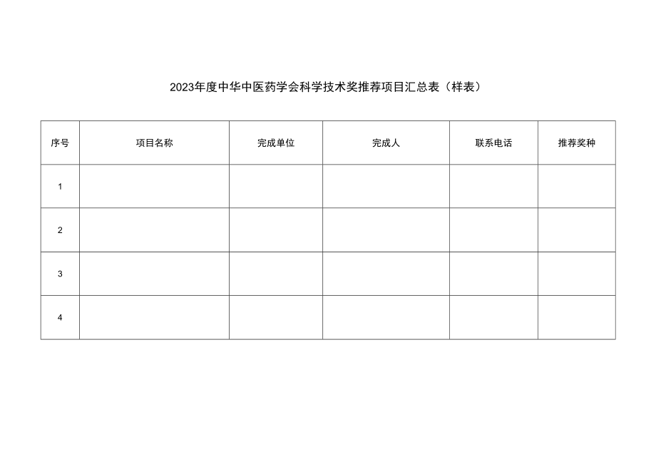 2023年度中华中医药学会科学技术奖推荐项目汇总表样表1110.docx_第1页