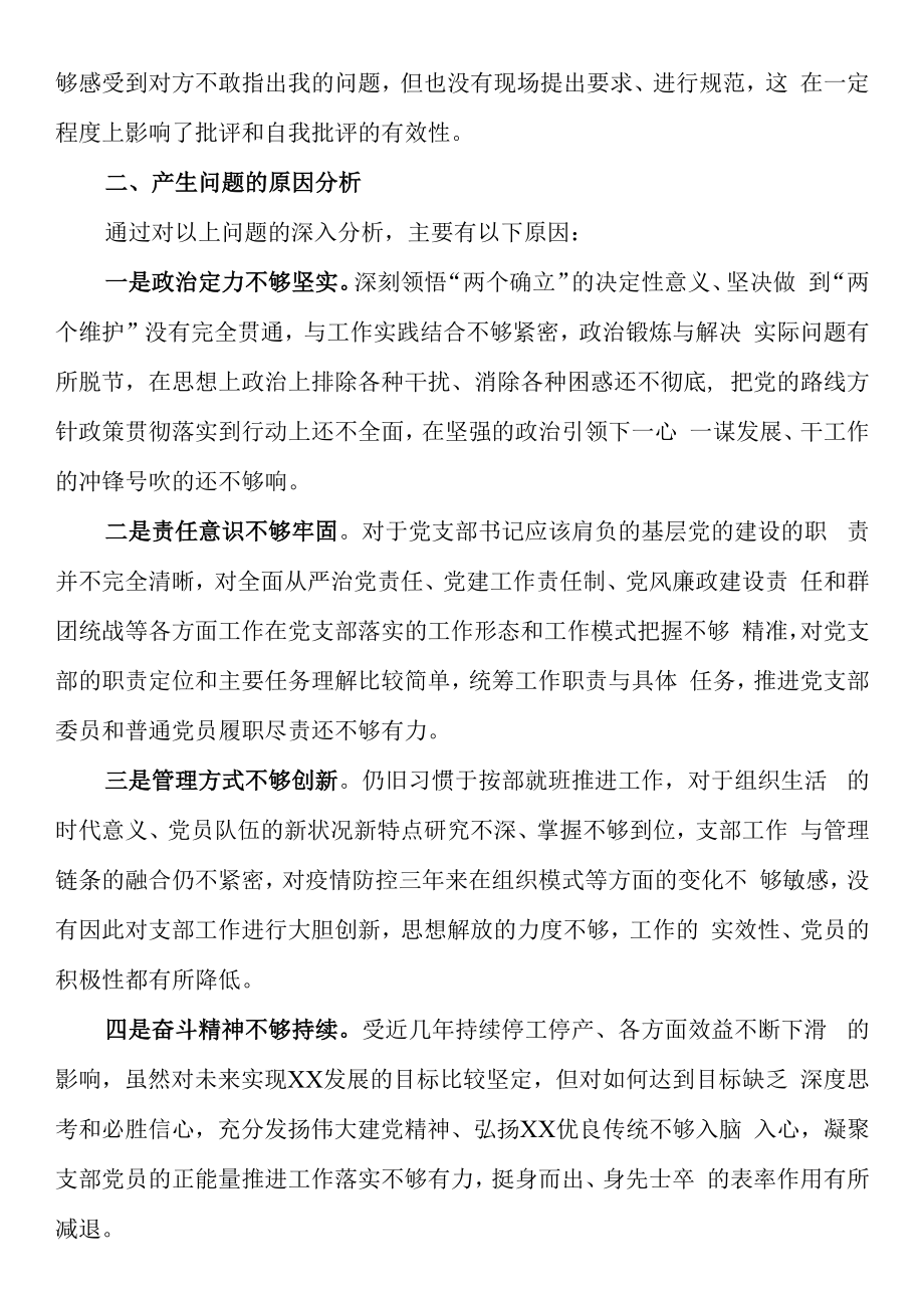 2023年度组织生活会个人发言提纲党支部书记).docx_第3页