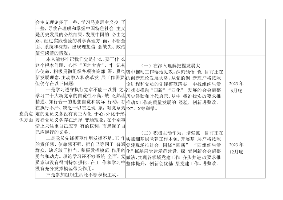 2023年度组织生活会个人问题整改措施台账信仰意识表格清单.docx_第2页