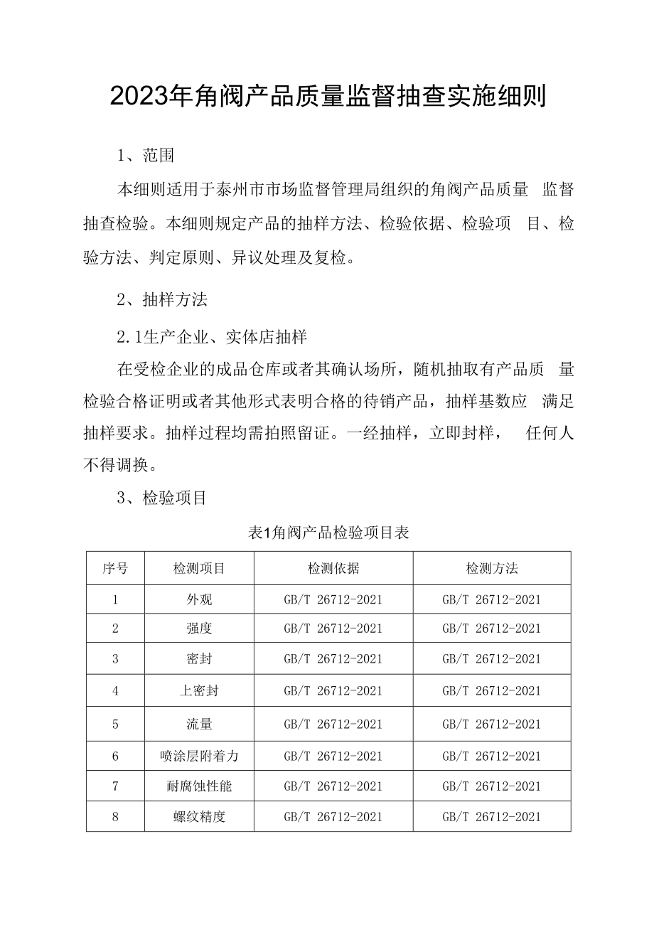 2023年泰州市市级产品质量监督抽查实施细则角阀.docx_第1页