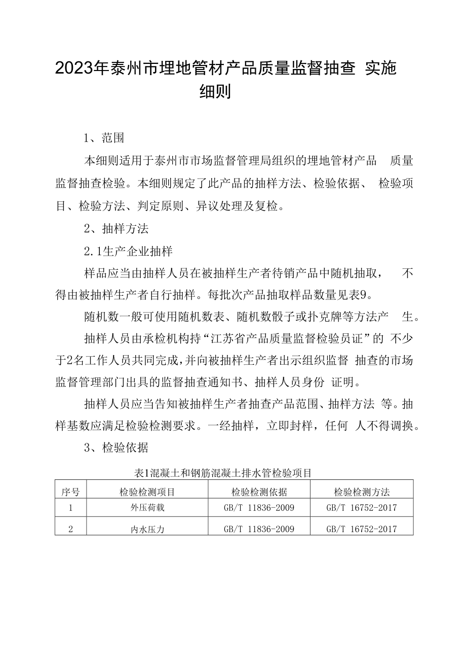 2023年泰州市市级产品质量监督抽查实施细则埋地管材.docx_第1页