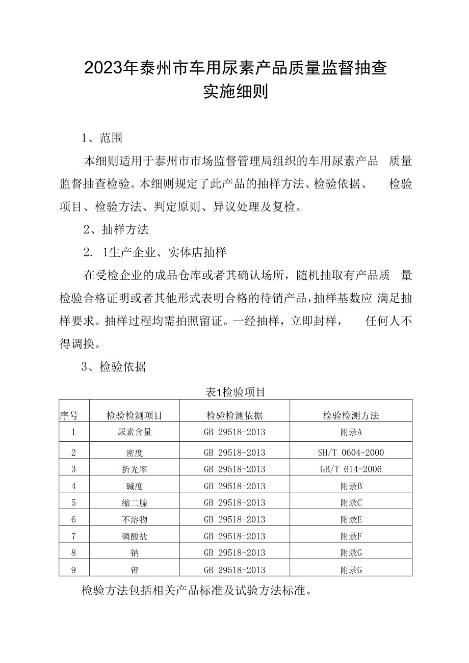 2023年泰州市市级产品质量监督抽查实施细则车用尿素.docx_第1页