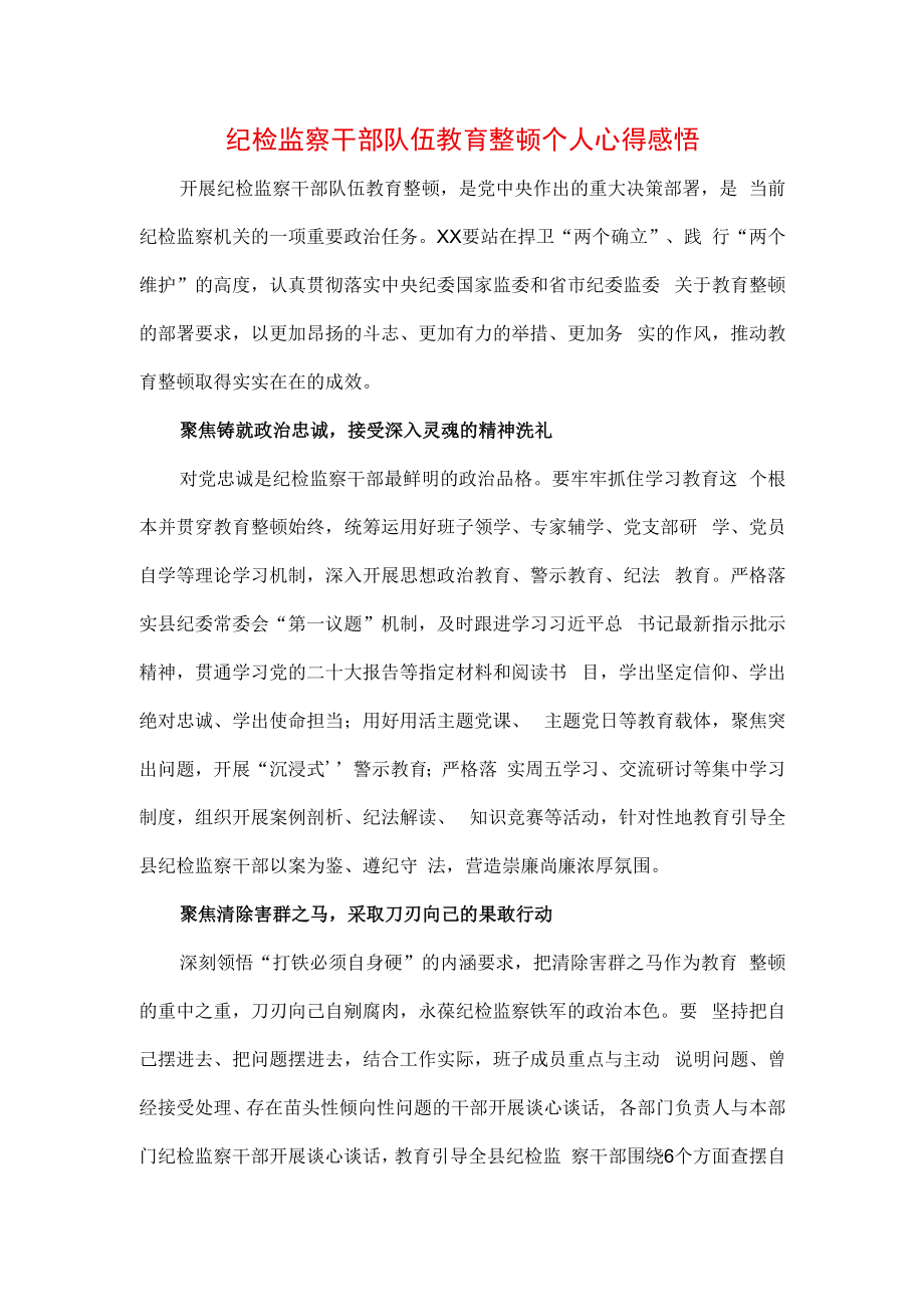 2023年纪检监察干部队伍纪律教育整顿个人心得感想3篇.docx_第1页