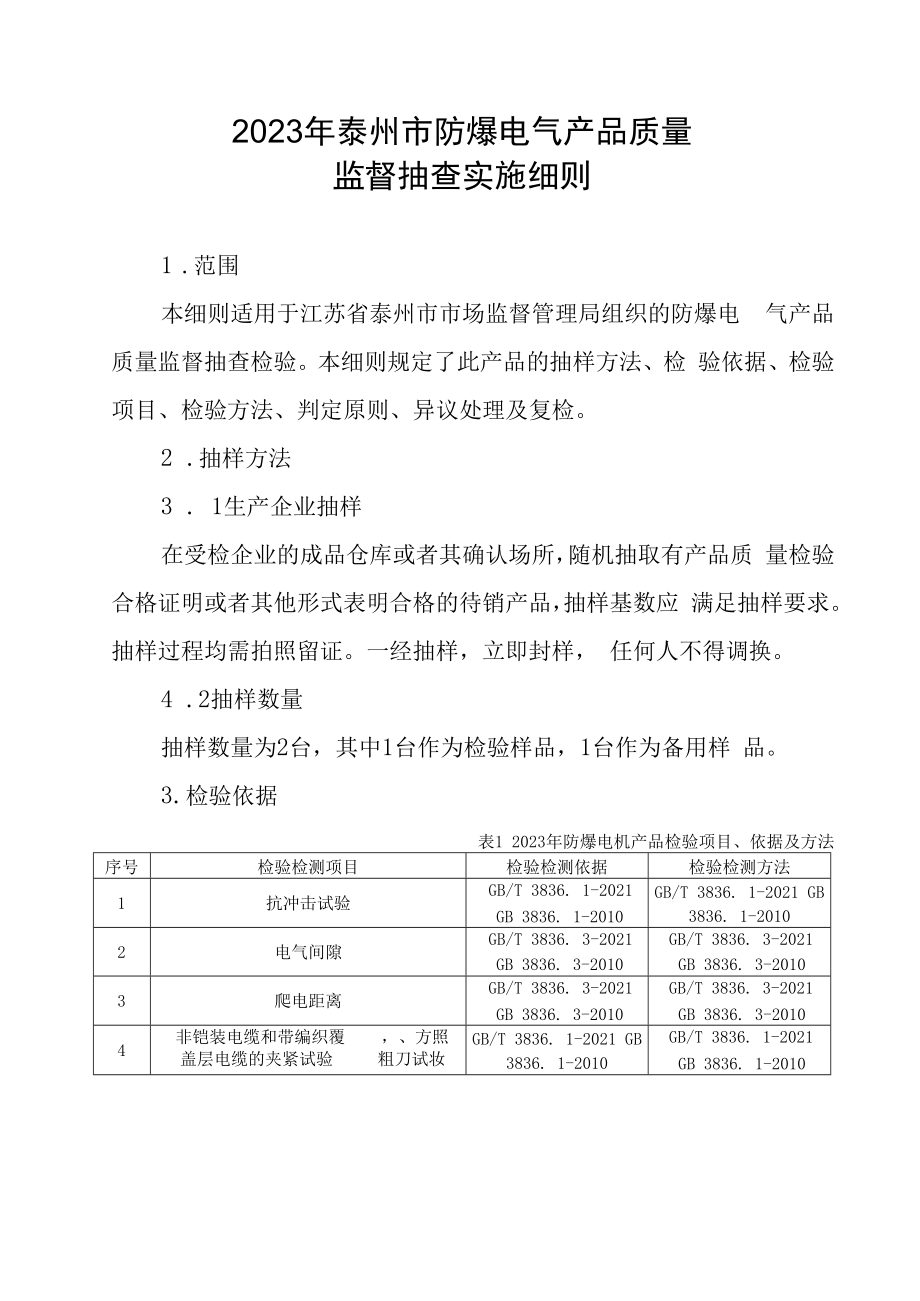 2023年泰州市市级产品质量监督抽查实施细则防爆电气.docx_第1页