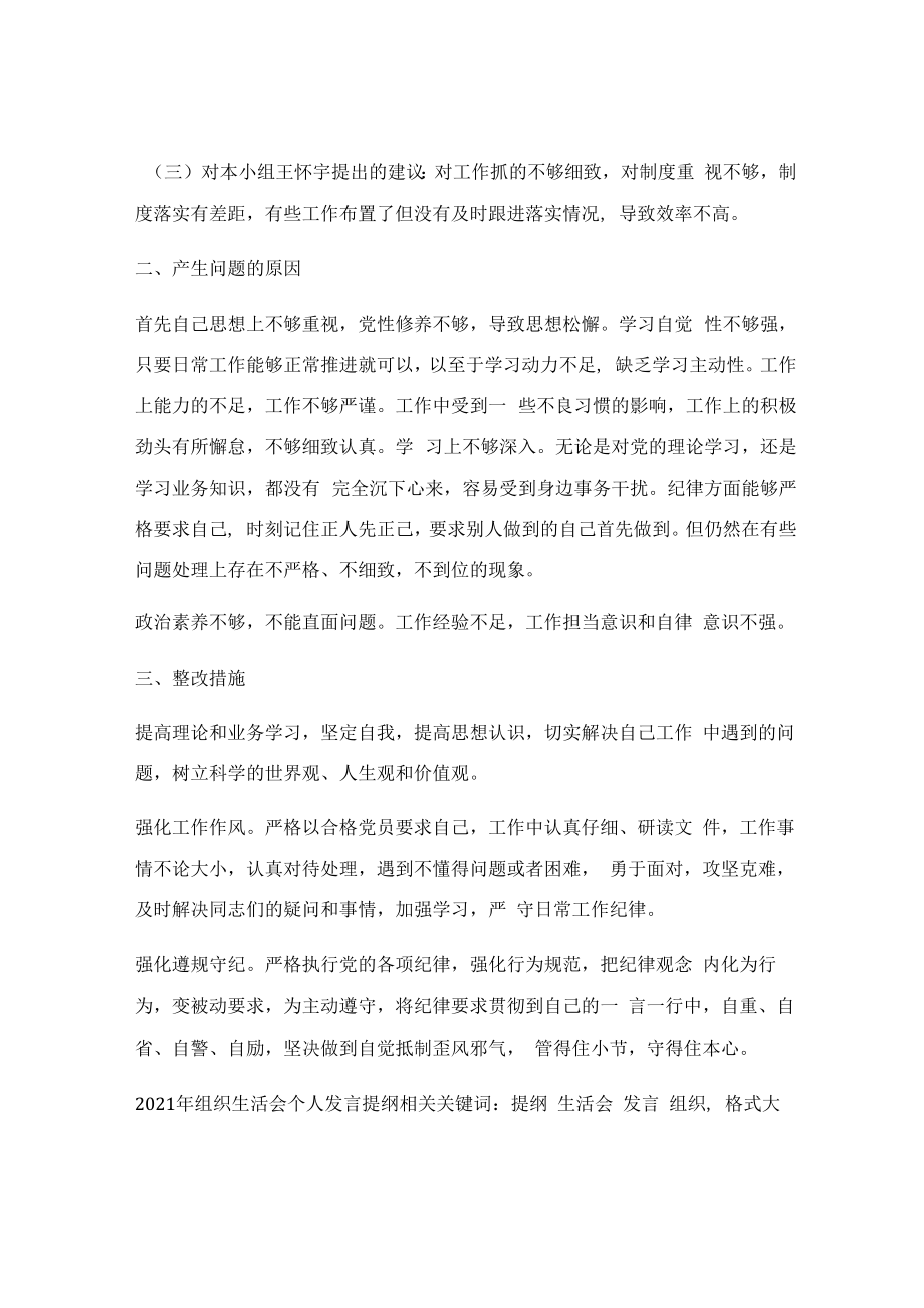 2023年组织生活会个人发言提纲_002.docx_第2页