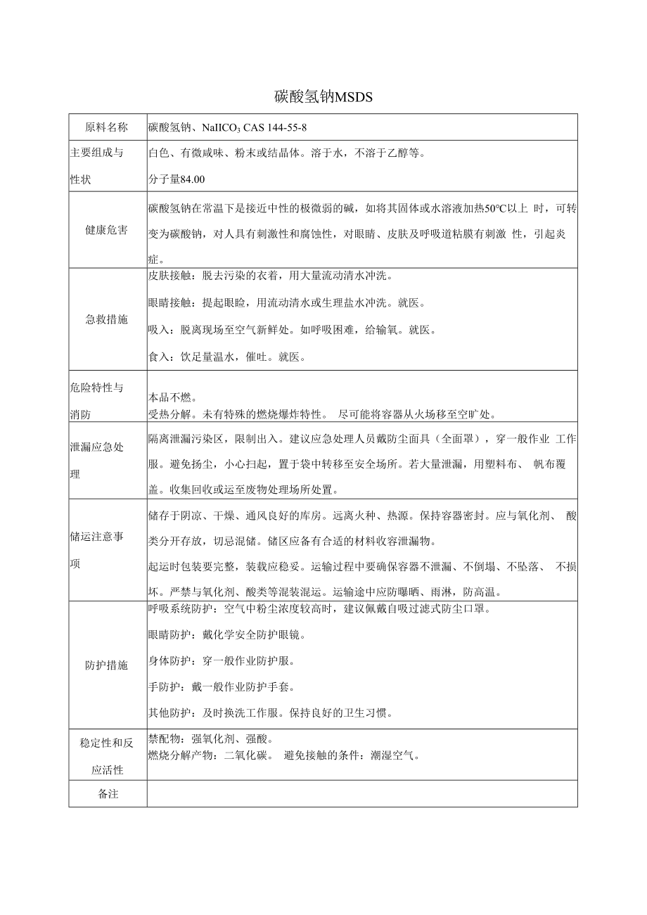 47 碳酸氢钠MSDS.docx_第1页