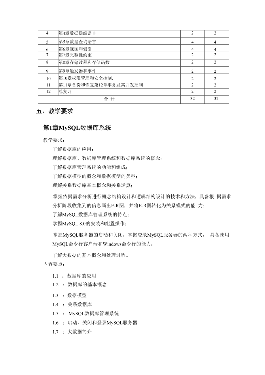 MySQL数据库基础与应用教学大纲.docx_第2页