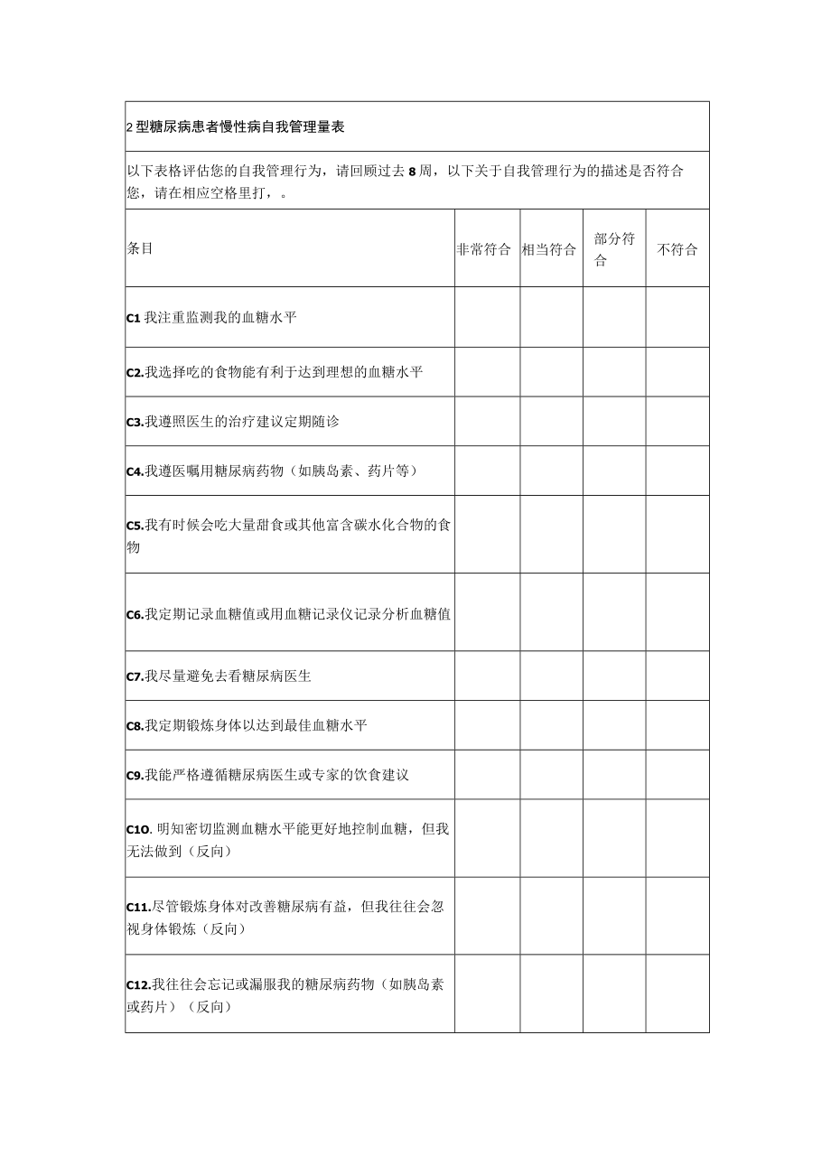 2型糖尿病患者慢性病自我管理量表.docx_第1页