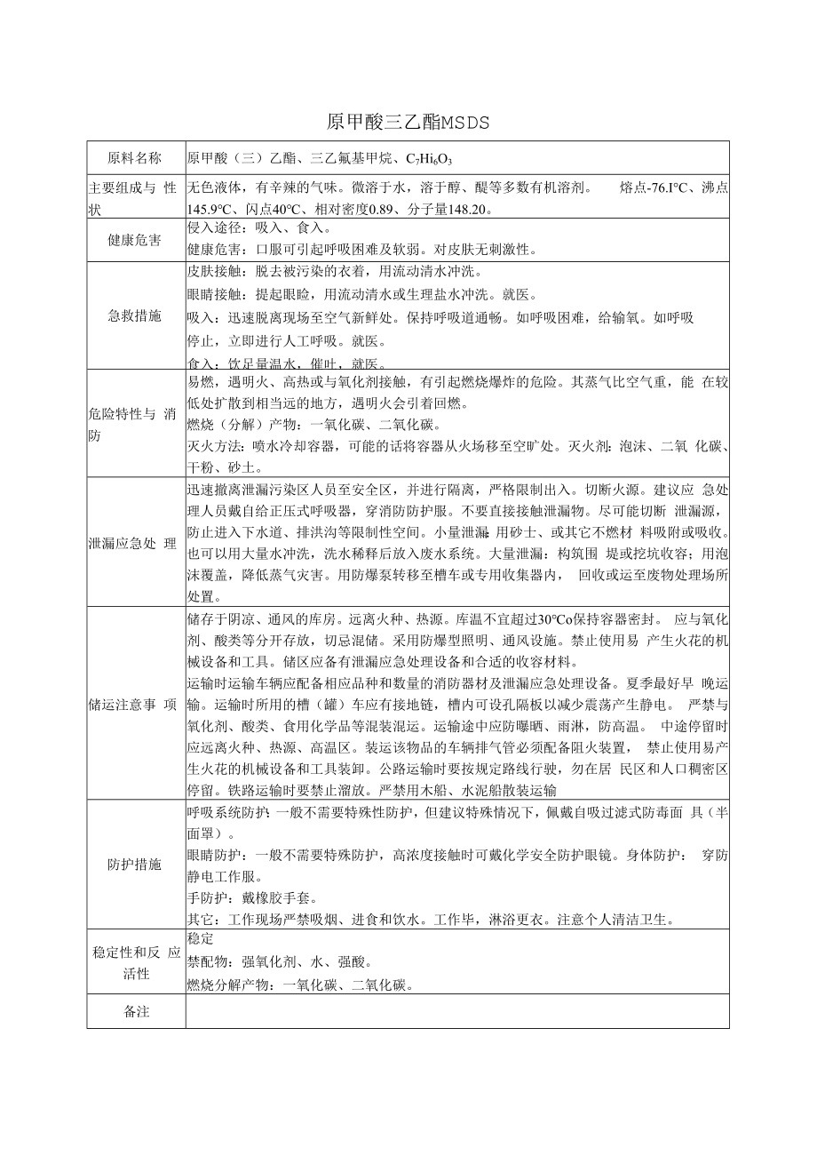 29 原甲酸(三)乙酯MSDS.docx_第1页