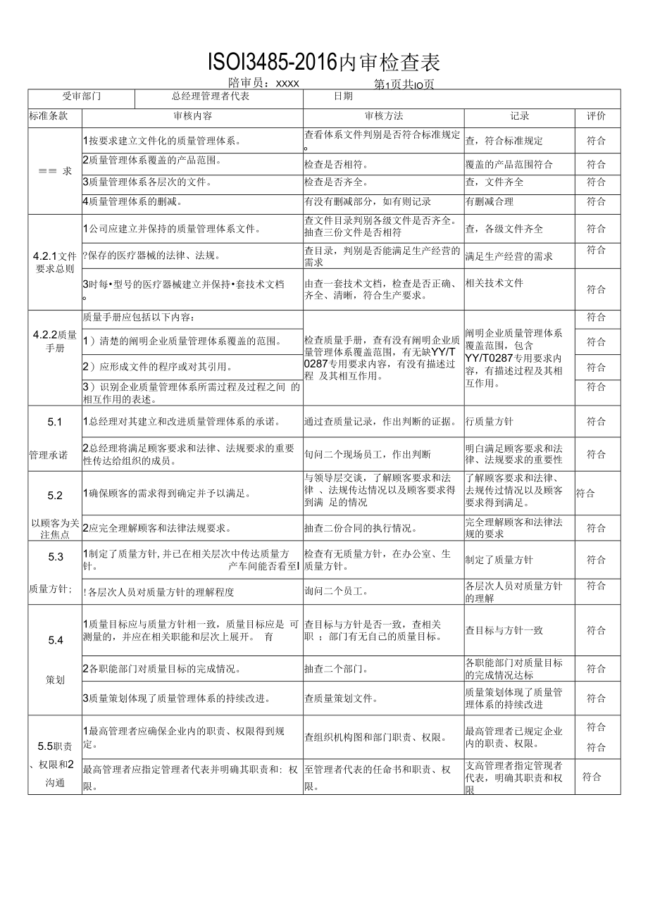 ISO134852016内审检查表.docx_第1页