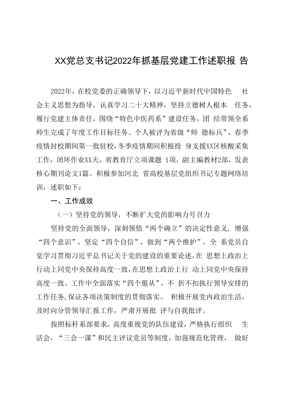 XX党总支书记2023年抓基层党建工作述职报告.docx_第1页