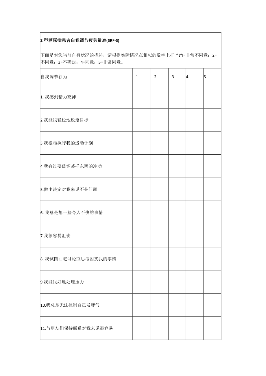 2型糖尿病患者自我调节疲劳量表(SRFS).docx_第1页