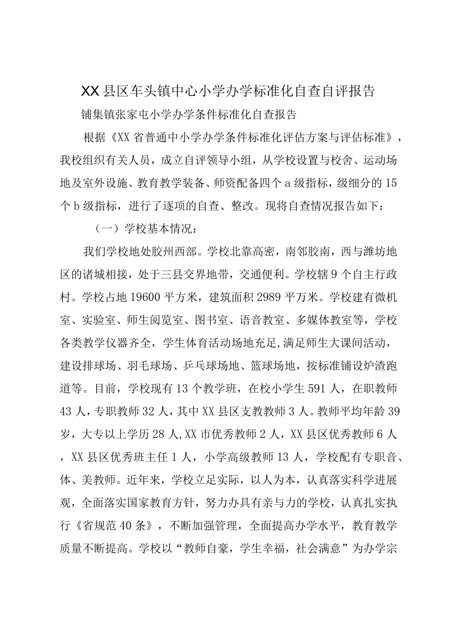 XX县区车头镇中心小学办学标准化自查自评报告.docx_第1页