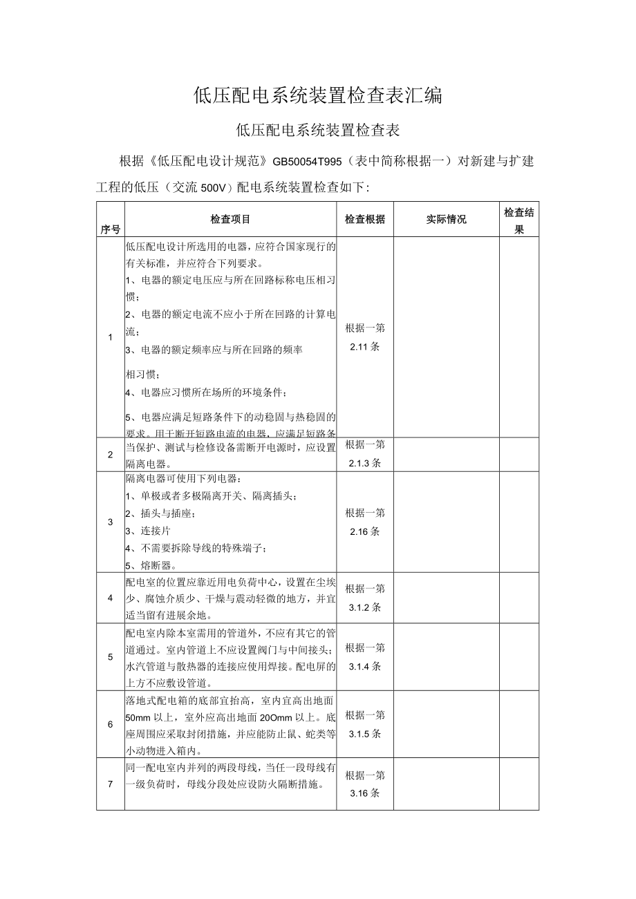 低压配电系统装置检查表汇编.docx_第1页