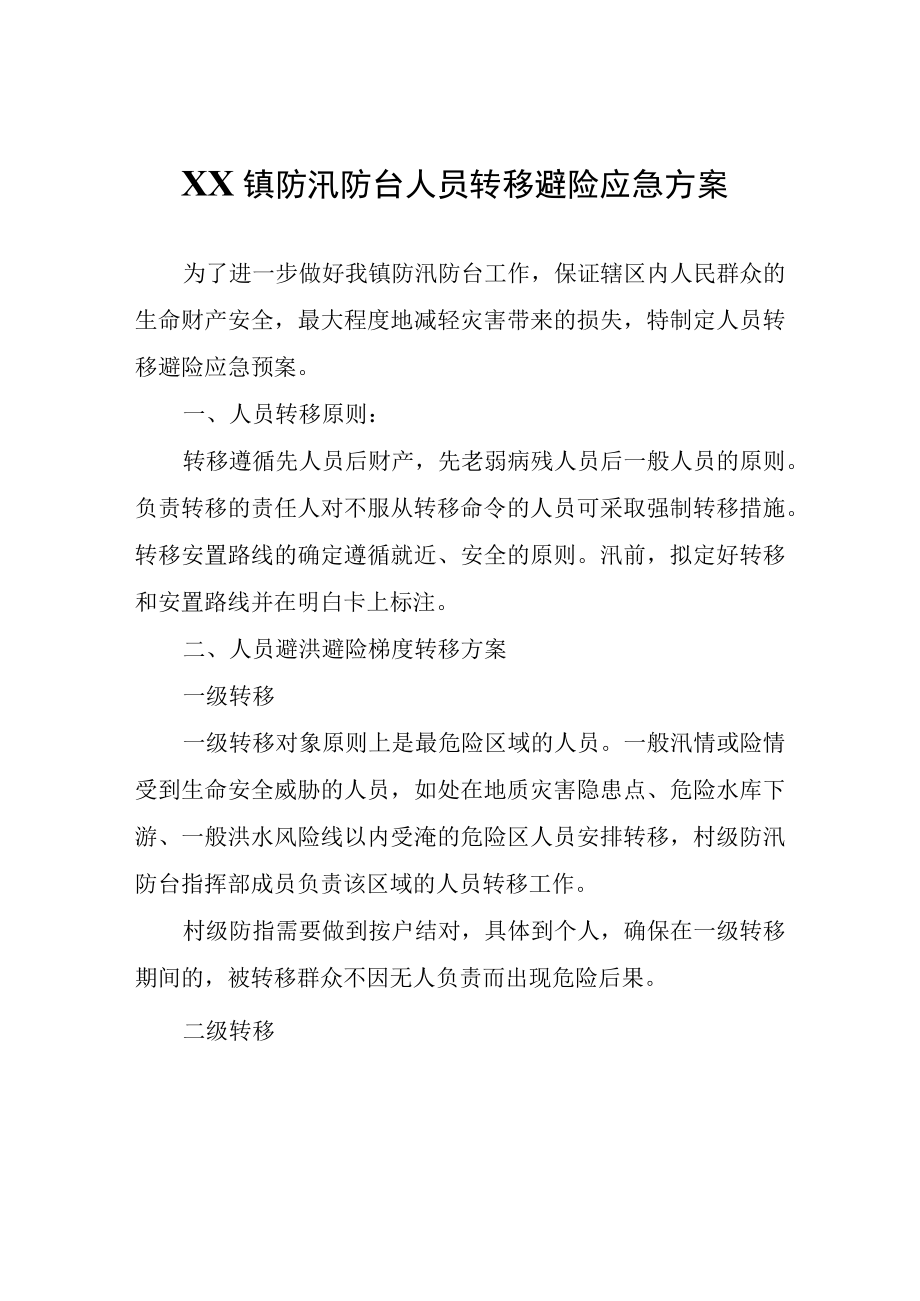 XX镇防汛防台人员转移避险应急方案.docx_第1页