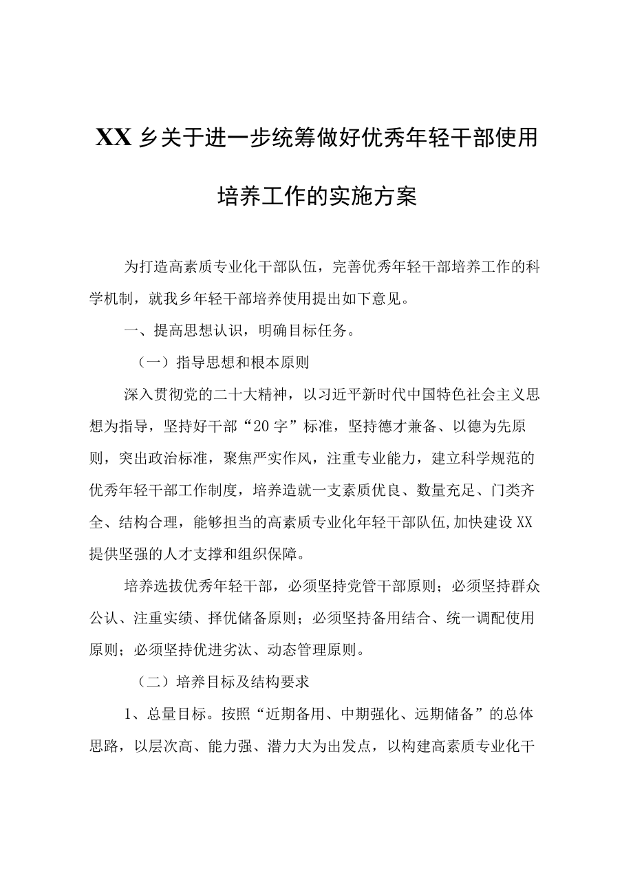 XX乡关于进一步统筹做好优秀年轻干部使用培养工作的实施方案.docx_第1页