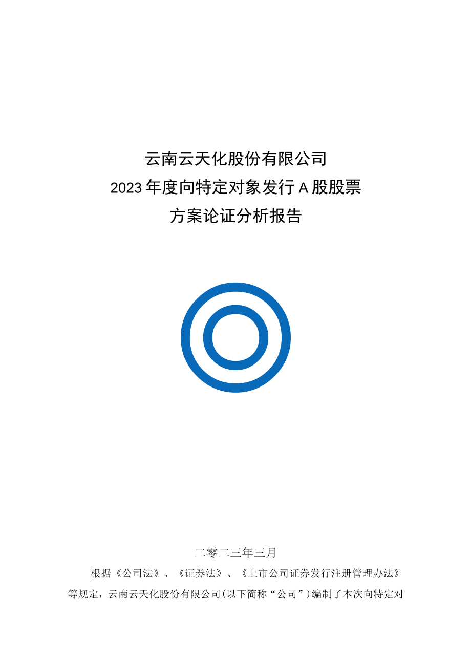 云天化2023年度向特定对象发行A股股票方案论证分析报告.docx_第1页