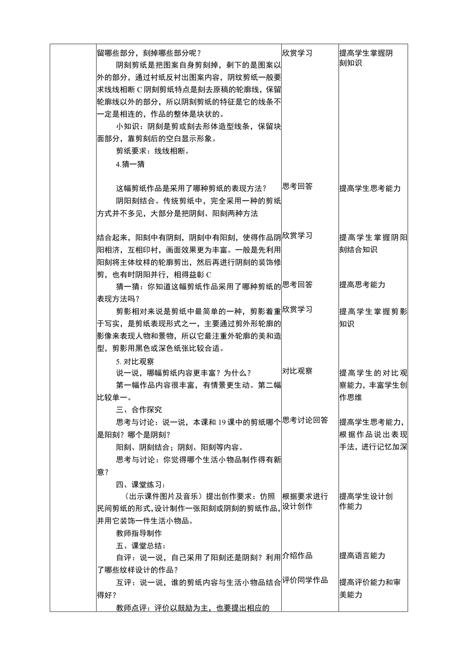 人美版 美术 四年级上册 第二十课《剪纸中的阳刻和阴刻》教案.docx_第2页