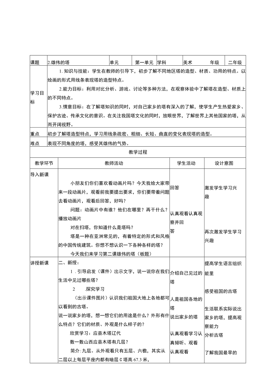 人美版美术二年级上册全册教学设计教案.docx_第3页