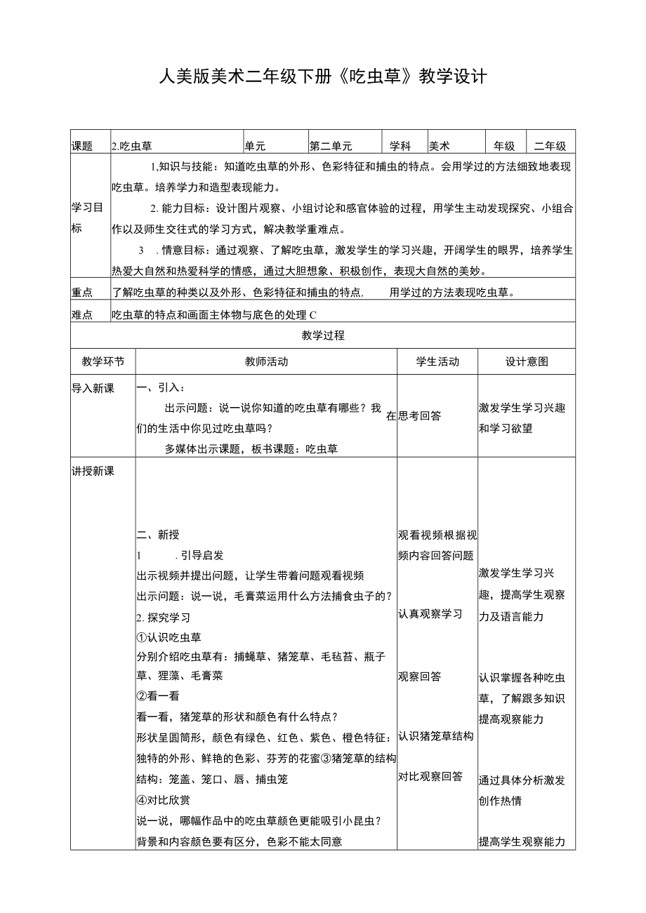 人美版美术二年级下册第二课《吃虫草》教案.docx_第1页