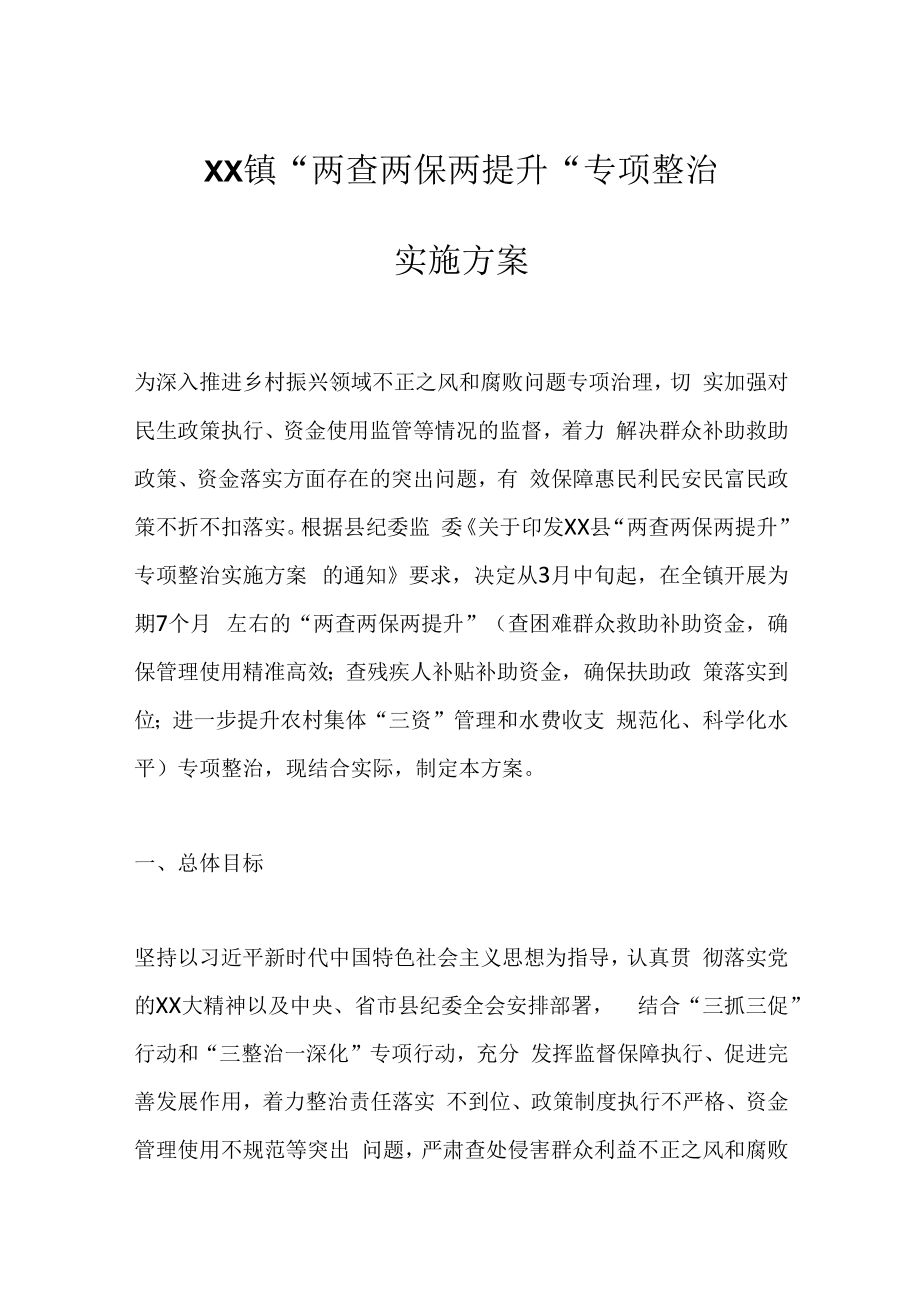 XX镇两查两保两提升专项整治实施方案.docx_第1页