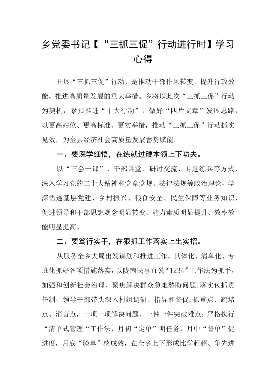 乡党委书记【“三抓三促”行动进行时】学习心得.docx_第1页