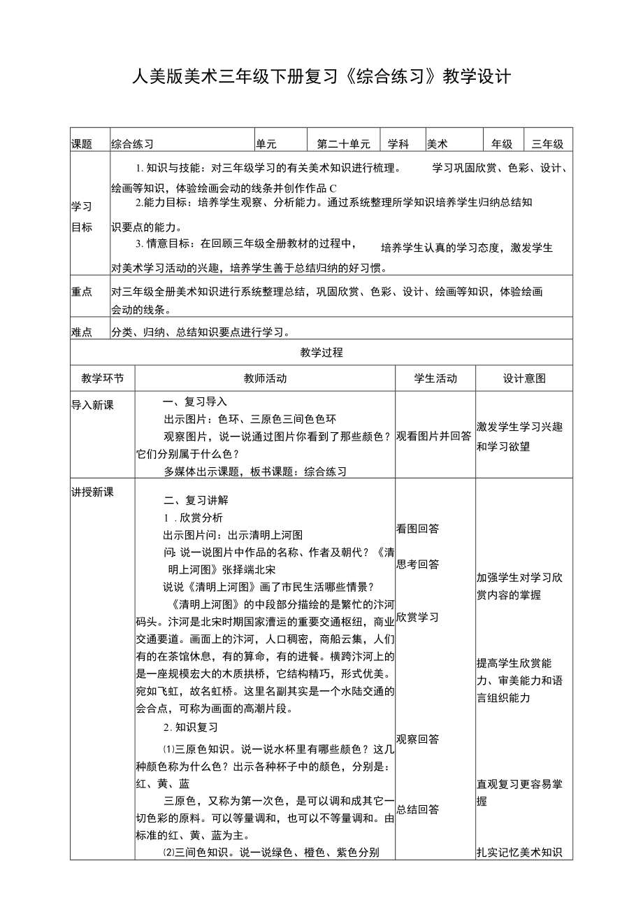 人美版美术三年级下册本册综合练习教案.docx_第1页