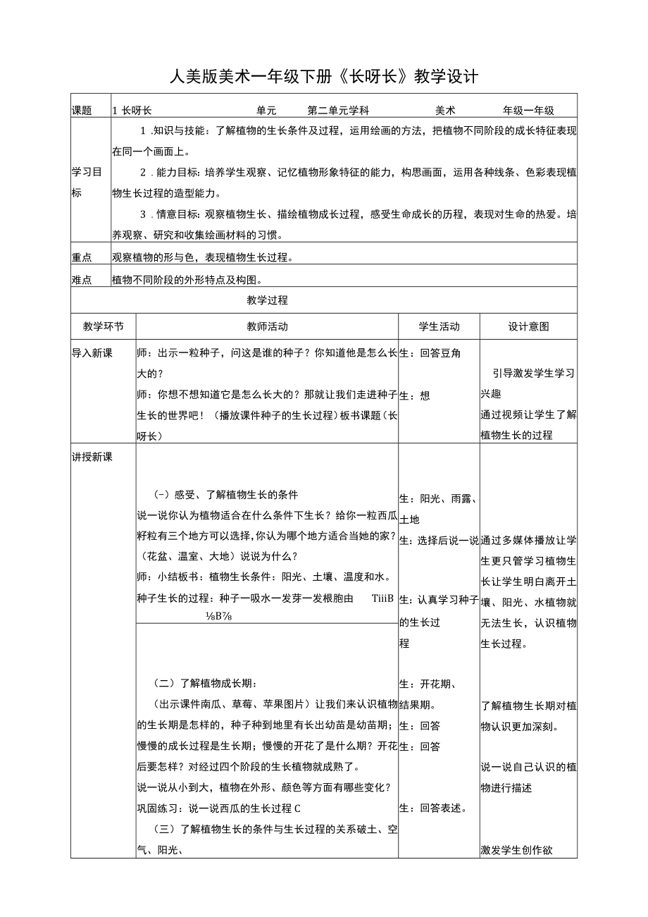 人美版美术一年级下册第二课长呀长教案.docx_第1页