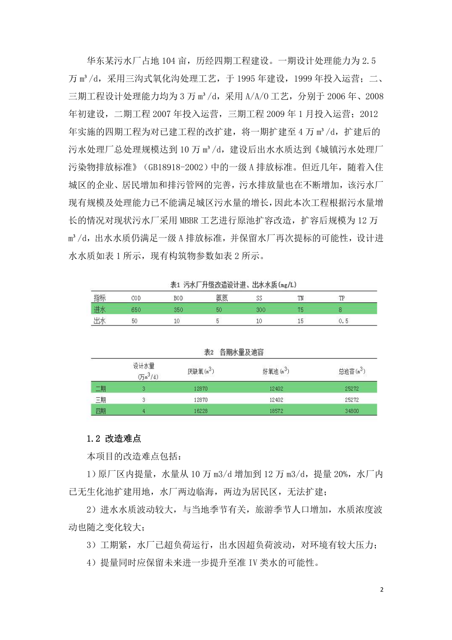 MBBR工艺在污水处理厂提量增效中应用.doc_第2页