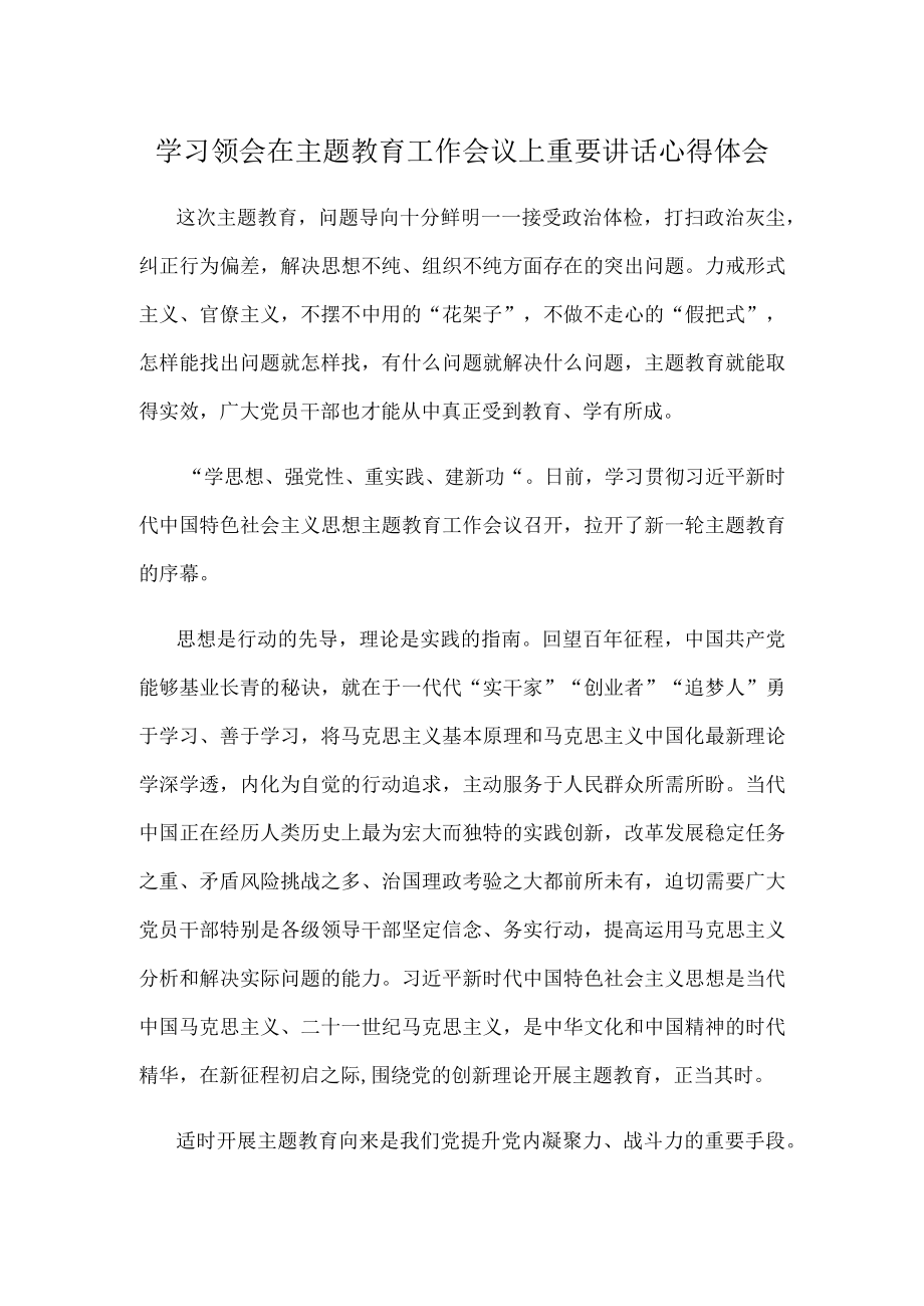 学习领会在主题教育工作会议上重要讲话心得体会.docx_第1页