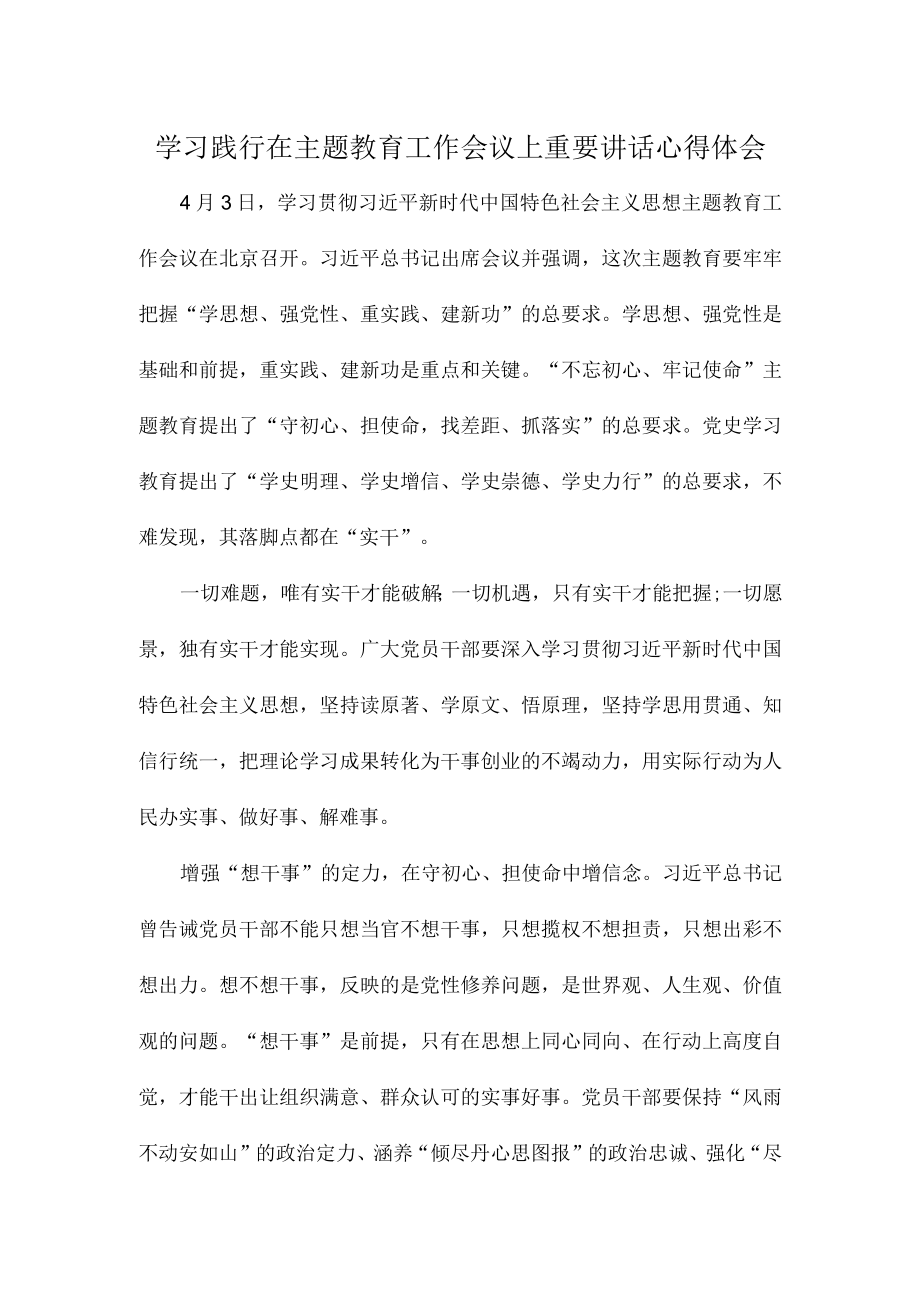 学习践行在主题教育工作会议上重要讲话心得体会.docx_第1页