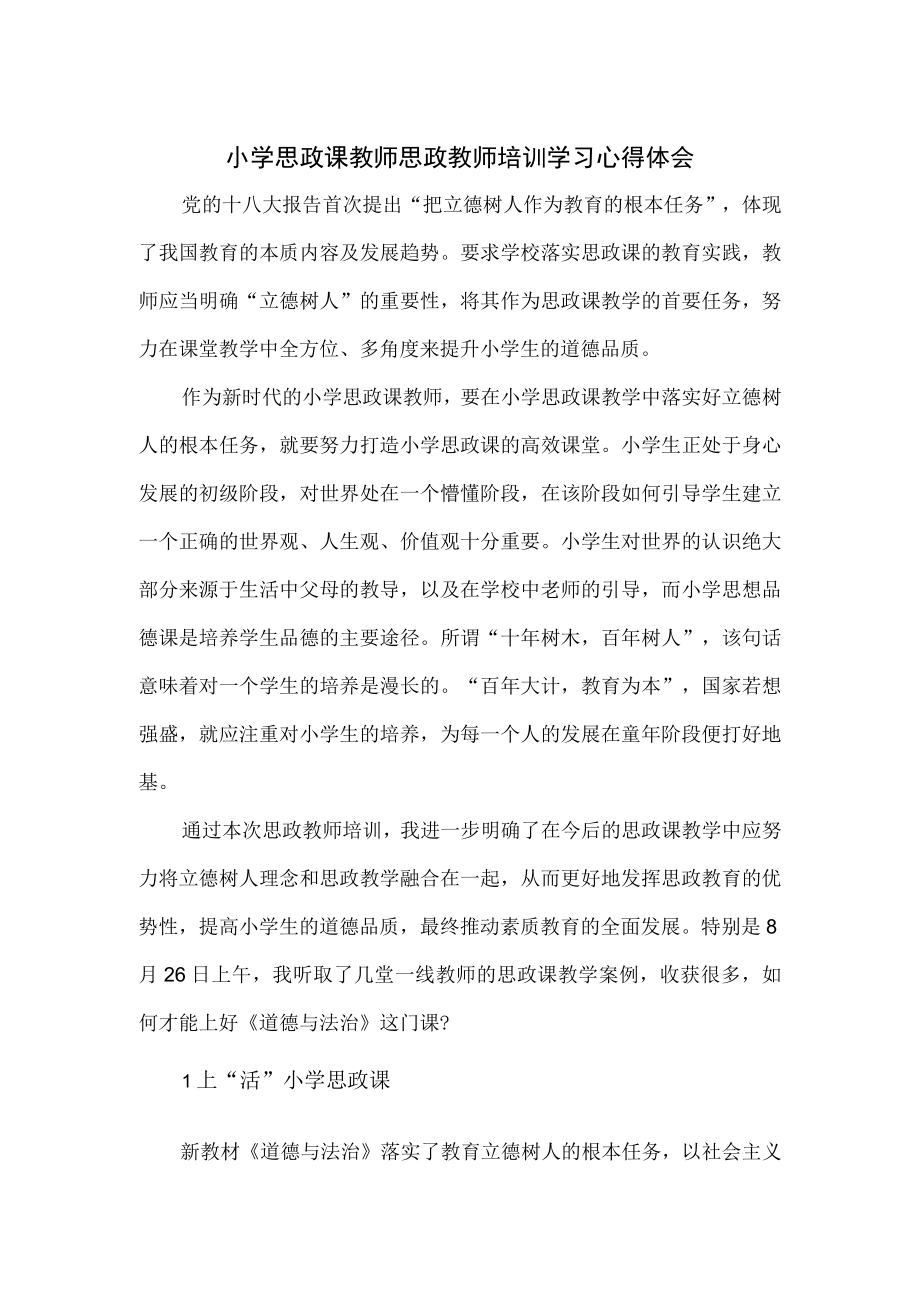 小学思政课教师思政教师培训学习心得体会.docx_第1页