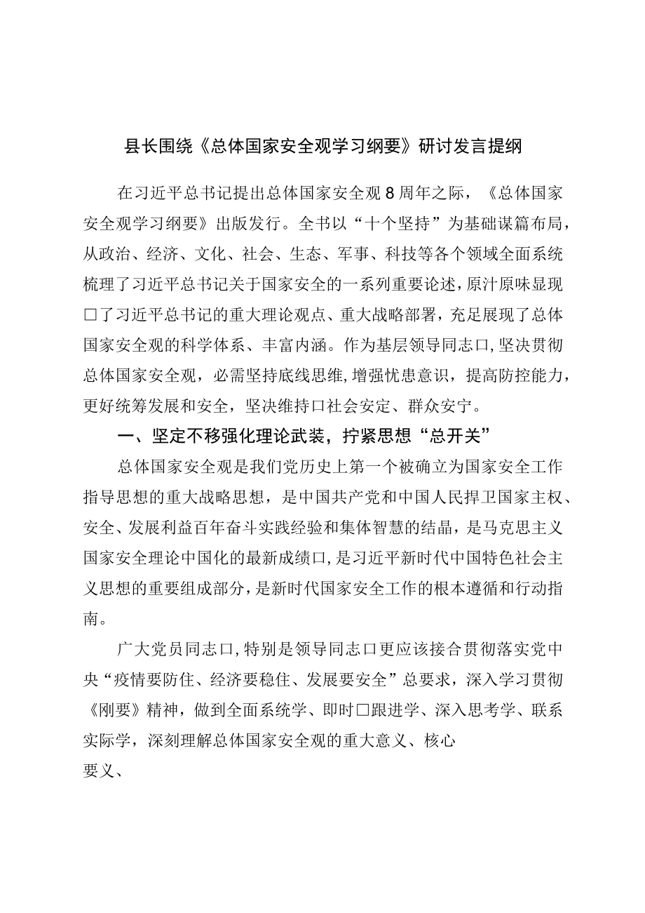 学习总体国家安全观学习纲要研讨发言提纲.docx_第1页