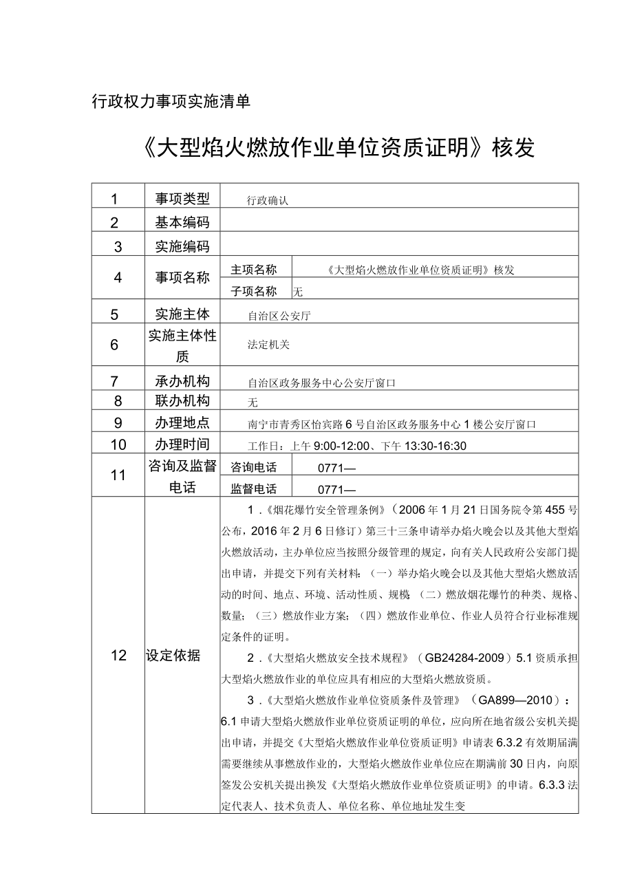 行政权力事项实施清单大型焰火燃放作业单位资质证明核发.docx_第1页