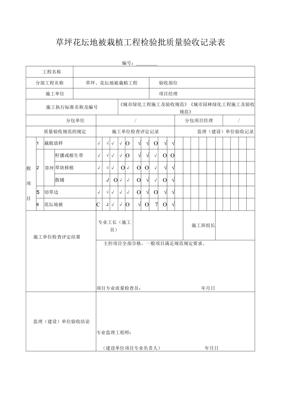 草坪花坛地被栽植工程检验批质量验收记录表.docx_第1页