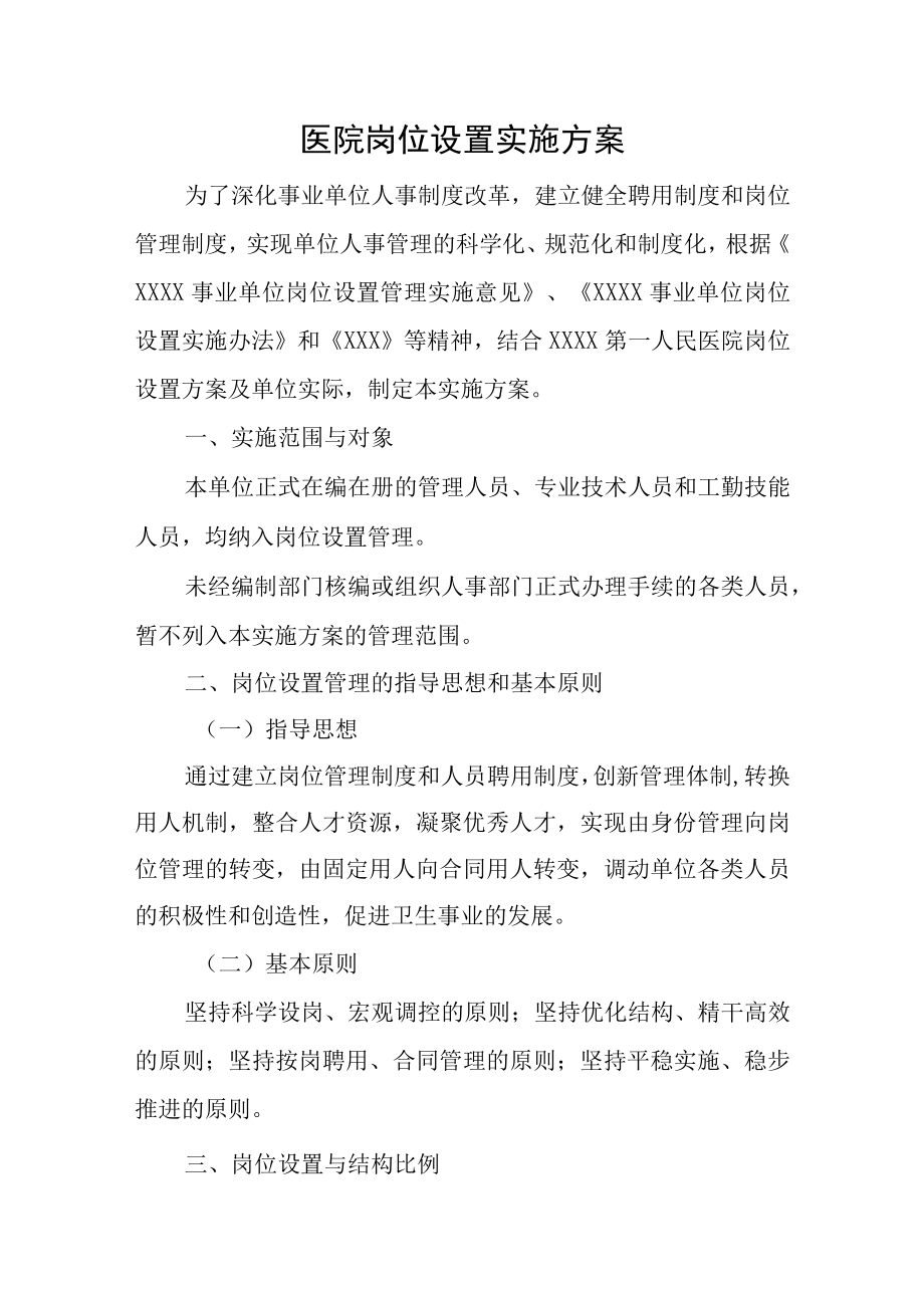 医院岗位设置实施方案.docx_第1页