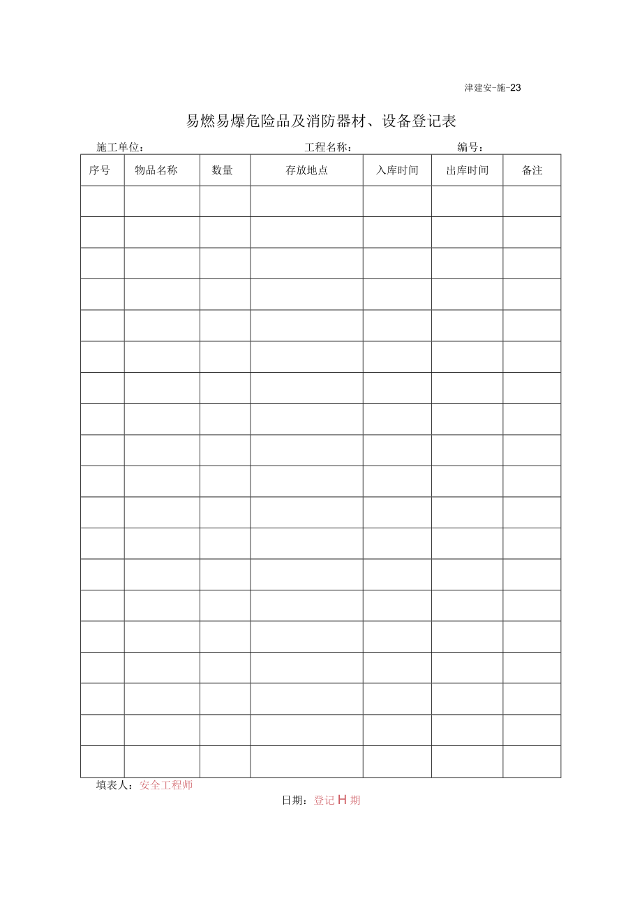 易燃易爆危险品及消防器材设备登记表.docx_第1页